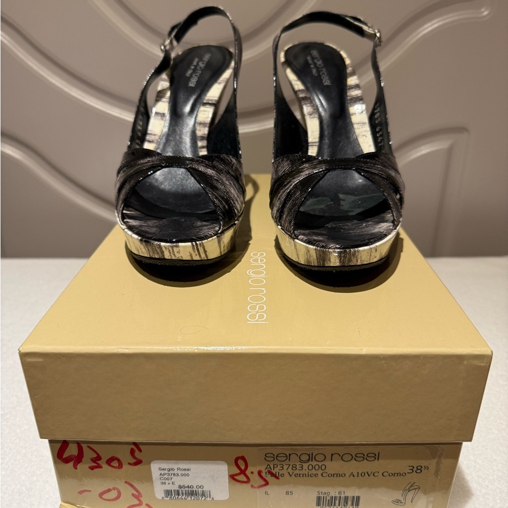Sergio Rossi Black and White Patent Leather Women's Shoes
